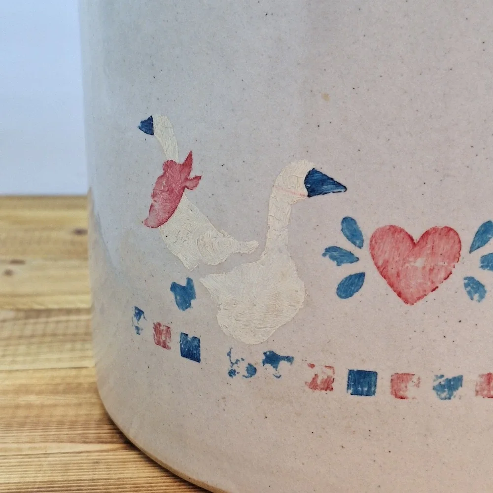 Vtg Robinson Ransbottom 1 Gallon Goose Blue Crown Stoneware Crock Hand Painted